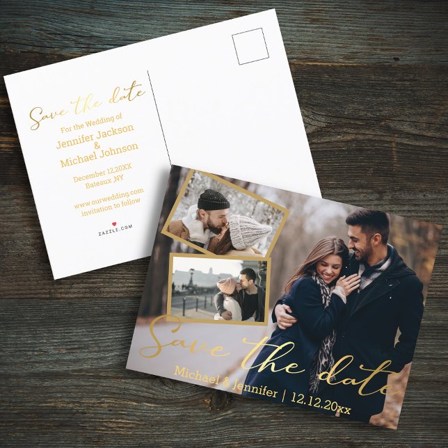 Save the Date goldene Hochzeit 3 Foto Collage Ankündigungspostkarte (Von Creator hochgeladen)