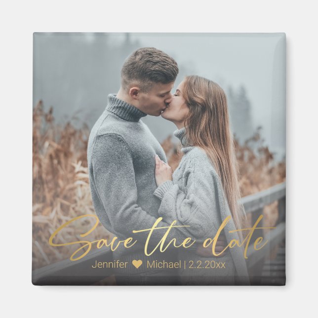 Save the Date, goldenes handgeschriebenes Hochzeit Magnet (Vorne)