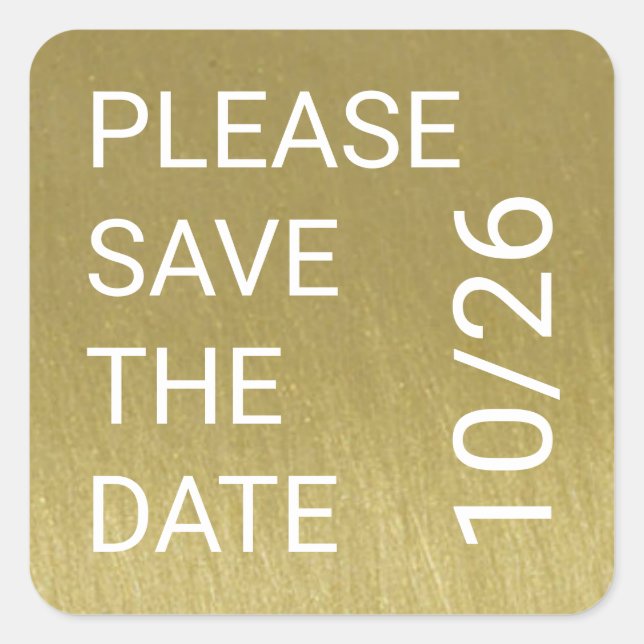 Save the Date goldfarben Quadratischer Aufkleber (Vorderseite)