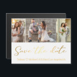 Save the Date Goldhochzeit 3 Fotos Kollagenmagnet Magnetkarte<br><div class="desc">Hintergrund Fotos von freepik.com elegante stilvolle Save the Date,  Goldkalligraphie,  Hochzeit 3 Fotos Collage,  Custom Card.</div>