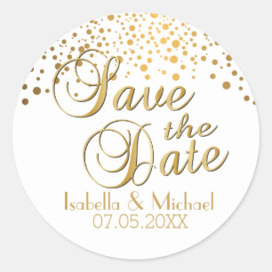 Save The Date Goldpunkte Personalisieren Runder Aufkleber