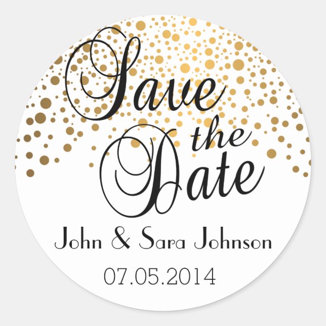 Save The Date | Goldpunkte | Personalisieren Runder Aufkleber (Vorderseite)