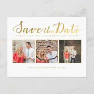 Save the Date Goldskript-Typografie-Fotokarten Ankündigungspostkarte