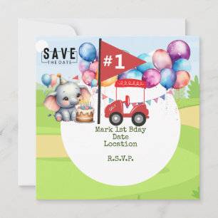 Save The Date Golf 1er Anniversaire avec voiturette de golf roug