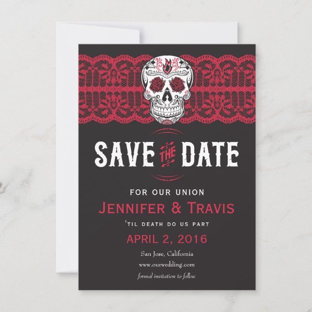 Save The Date Goth Skull Swirl & Lace Wedding Enregistrer les da (Devant)