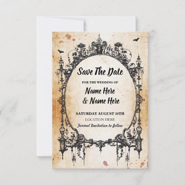 Save the Date Gothic Frame Halloween Rustikkarte (Vorderseite)