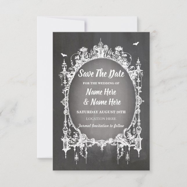Save the Date Gothic Frame Halloween Rustikkarte (Vorderseite)
