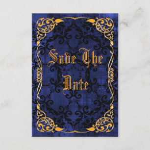 Save The Date Gothique bleu et l'or ont encadré les