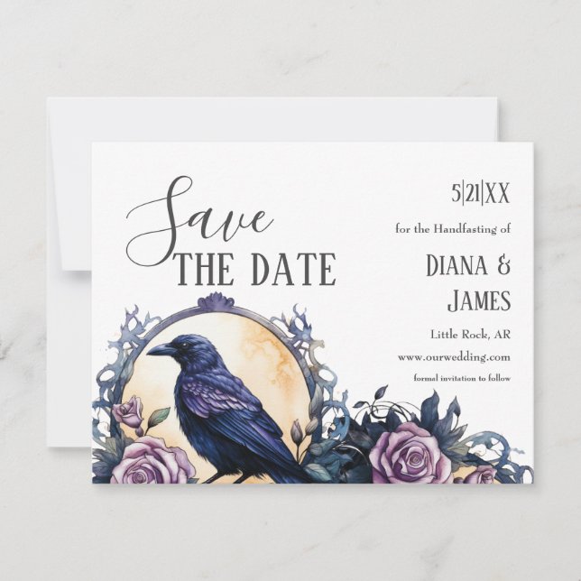 Save The Date Gothique Boho Floral Raven & Rose Handfasting (Devant)