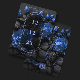 Save The Date Gothique Dark Navy Bleu Roses Élégant mariage