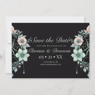 Save The Date Gothique Green Mint Floral Spider Web Handfasting