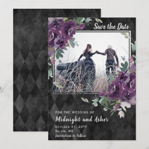 Save The Date Gothique Moody Purple Floral Eucalyptus