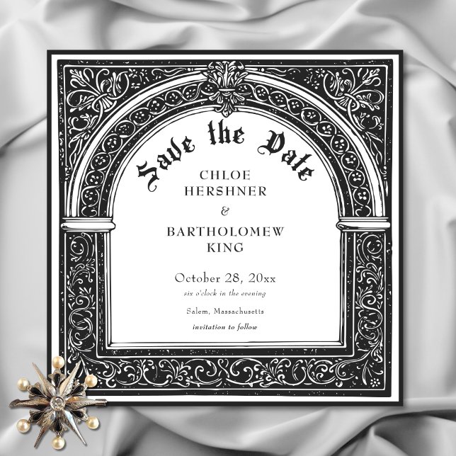 Save The Date Gothique Noir Blanc Médiéval Jusqu'à la mort Maria (Gothic Black White Medieval Until Death Wedding Save the Date)
