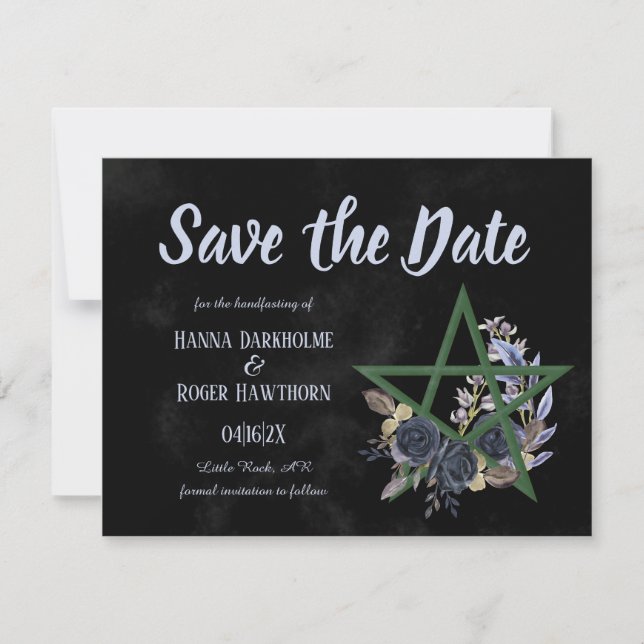 Save The Date Gothique noir floral Wicca Pentacle Enregistrer la (Devant)