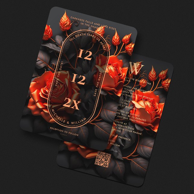 Save The Date Gothique Orange Floral Boho Mariage foncé (Gothic Orange Rustic Floral Boho Dark Wedding Save The Date
)