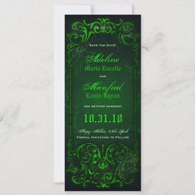 Save The Date Gothique victorien Ghoulish Green Enregistrer la d (Devant)
