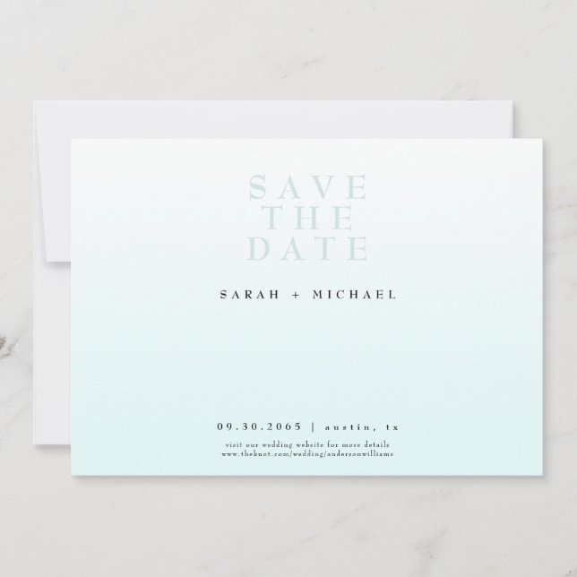 Save The Date Gradient bleu glace Mariage tout simplement modern (Devant)