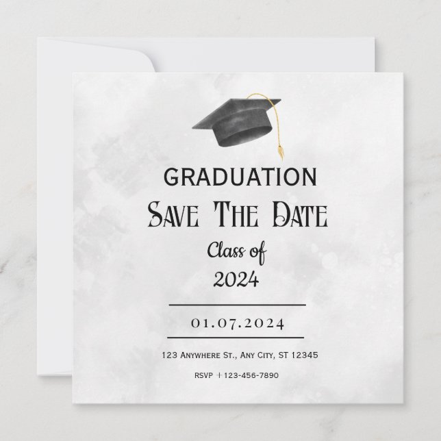 Save The Date Graduation de Grunge Jaune Noir Enregistrer la dat (Devant)