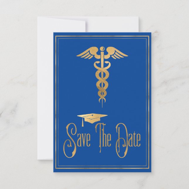 Save The Date Graduation Enregistrer La Date Blue Gold Medicine (Devant)
