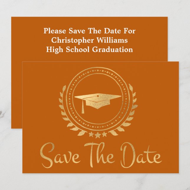 Save The Date Graduation Enregistrer La Date Gold Grad Casquette (Devant / Derrière)