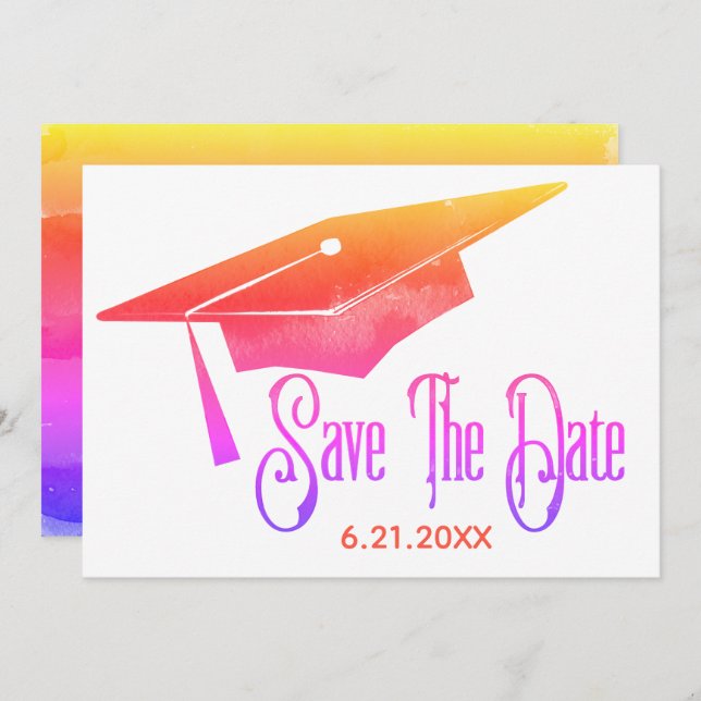 Save The Date Graduation Enregistrer La Date Simple Rainbow Grad (Devant / Derrière)