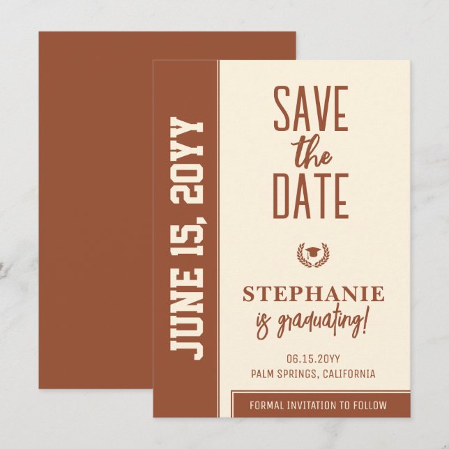 Save The Date Graduation moderne audacieuse et élégante (Devant / Derrière)