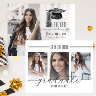 Save The Date Graduation moderne en noir et blanc Enregistrer la