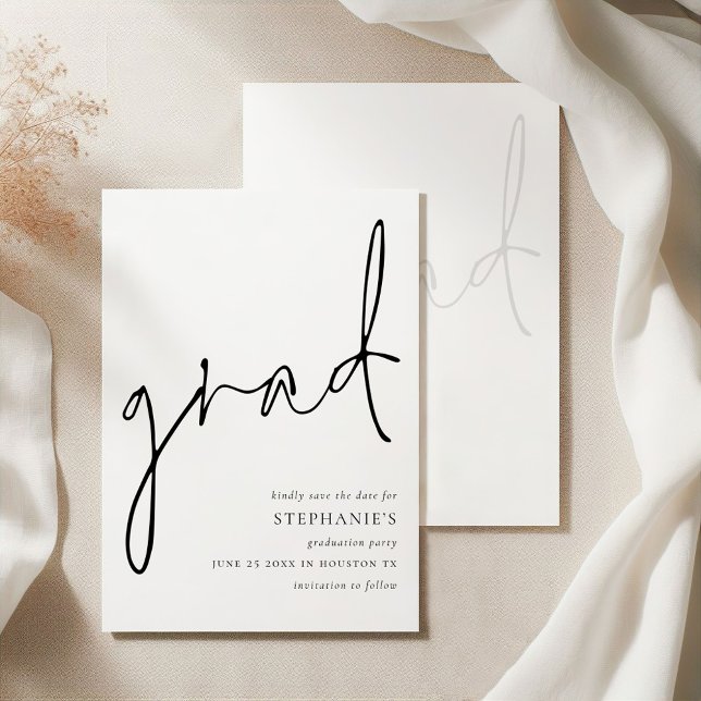 Save The Date Graduation Moderne Script Grad Enregistrer la date (Front and back view)