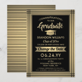 Save The Date Graduation Modifier la date de report Black Gold