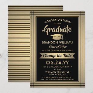 Save The Date Graduation Modifier la date de report Black Gold