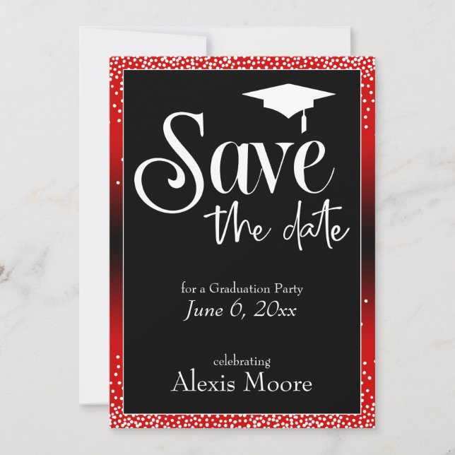 Save the Date Graduierungspartei Bright Red Ombre Einladung (Vorderseite)