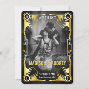 Save The Date Grand Gatsby Art Déco Mariage Gold & Black Photo