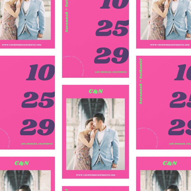 Save The Date Grand & Gras Date Rose Chaud Photo Mariage Retro   (Créateur téléchargé)