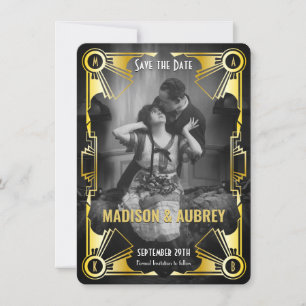 Save The Date Grand Mariage Art Déco Gatsby Gold & Black Photo