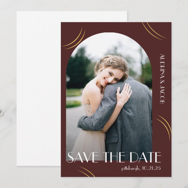 Save The Date Grande typographie Bourgogne Mariage photo (Devant / Derrière)