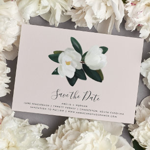 Save The Date Grandiflora   Blush Pink & White Magnolia Mariage