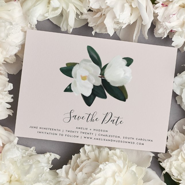 Save The Date Grandiflora | Blush Pink & White Magnolia Mariage (Créateur téléchargé)