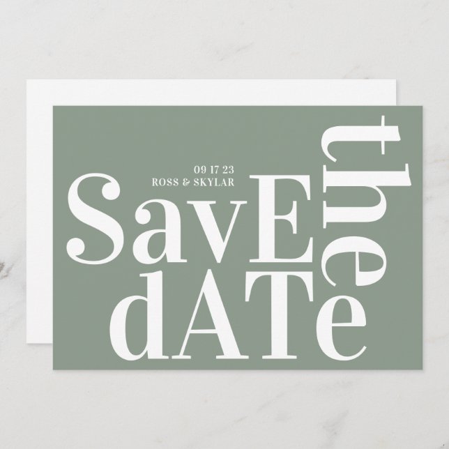 Save The Date Gras blanc vert Sage Simple (Devant / Derrière)