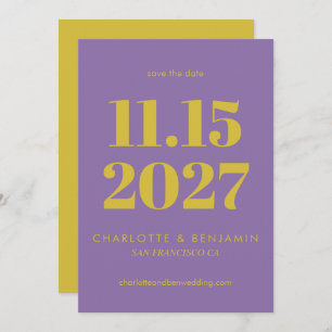 Save The Date Gras brillant violet et jaune typographie moderne