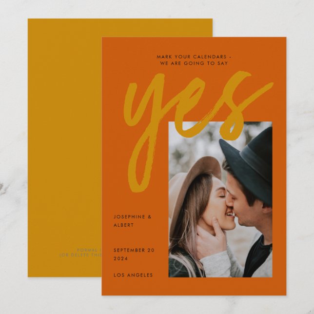 Save The Date Gras Burnt Orange Ochre Big Script Mariage photo (Devant / Derrière)