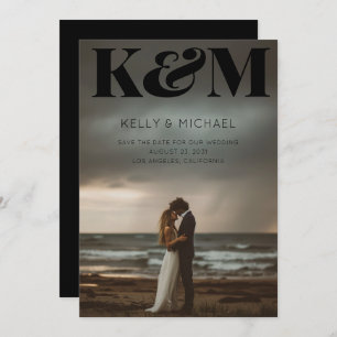 Save The Date Gras Monogramme Noir Initiales Mariage photo moder