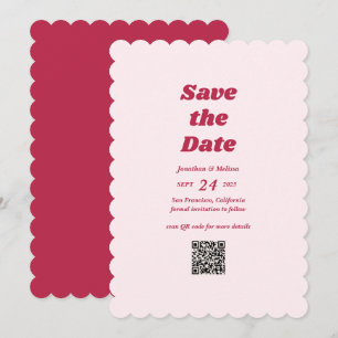 Save The Date Gras Retro Chic Viva Magenta Pink Code QR Mariage