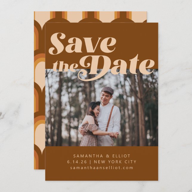 Save The Date Gras Retro Typographie Super Brown Photo Mariage (Devant / Derrière)