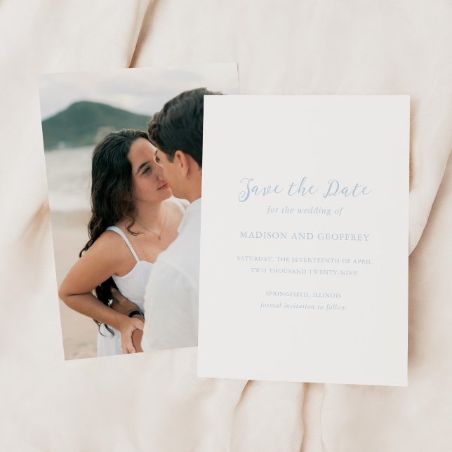 Save The Date Gras Script Poudre Bleu Photo Mariage élégant (Créateur téléchargé)