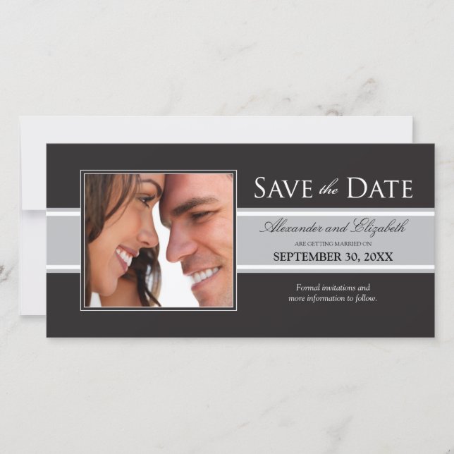 Save The Date Gras Silver Stripe Enregistrer la date de l'annonc (Devant)