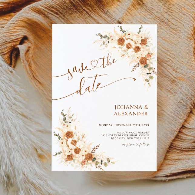 Save The Date Gras Terracotta Boho Bohemian QR Code Mariage (Créateur téléchargé)