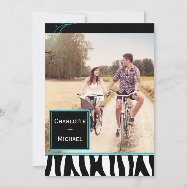 Save The Date Gras Zebra Pattern Mariage Photo Enregistrer la da (Devant)