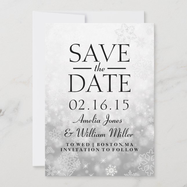 Save the Date Gray Sparkle Snowflake (Vorderseite)