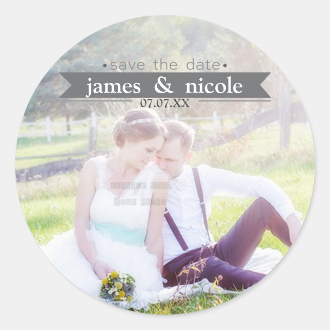 SAVE THE DATE Gray Wedding Foto Sticker (Vorderseite)