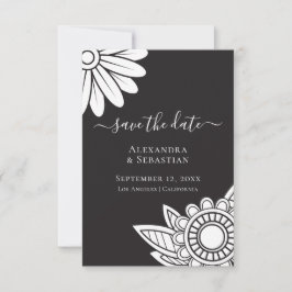 Save the Date Gray White Blume Typografy Wedding